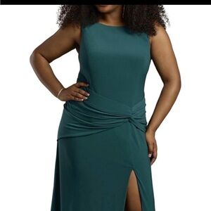 David's Bridal High Neck Draped Jersey Midi Dress